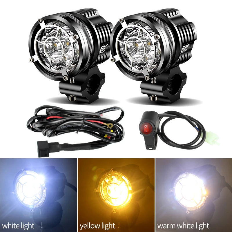 1Set 120W Led motorcycle headlight spotlight moto led lamps For SUZUKI BMW  Honda Front Brackets motorbike Fog Passing Light