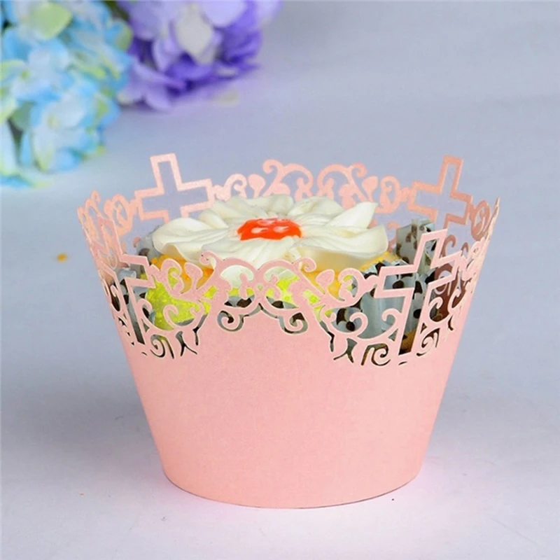 25Pcs Filigree Lace Out Cross Vine Paper Cake Cupcake Wrappers Baking Cup Case Trays for Wedding Party Decoration Supplies