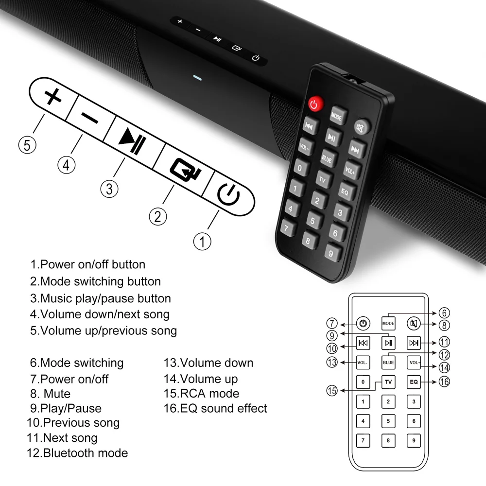 Саундбар TV Портативный Bluetooth-совместимый динамик звуковая панель Беспроводная колонка музыка домашний кинотеатр звуковая система RCA AUX для ТВ ПК