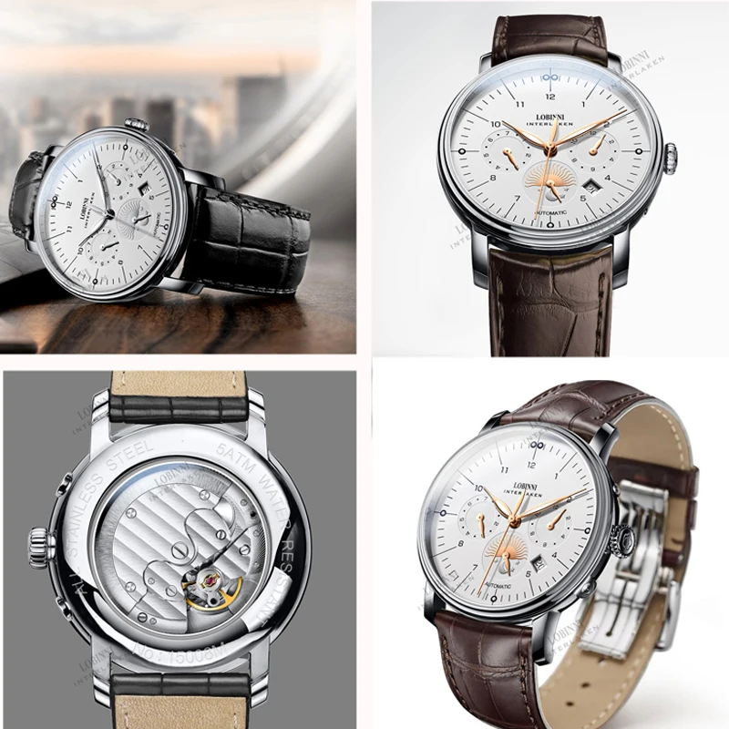 LOBINNI Top Marke Mechanische Uhr Saphirglas Wasserdicht 50M Edelstahl Automatische Uhr Luxus Datum Woche Männer Uhren