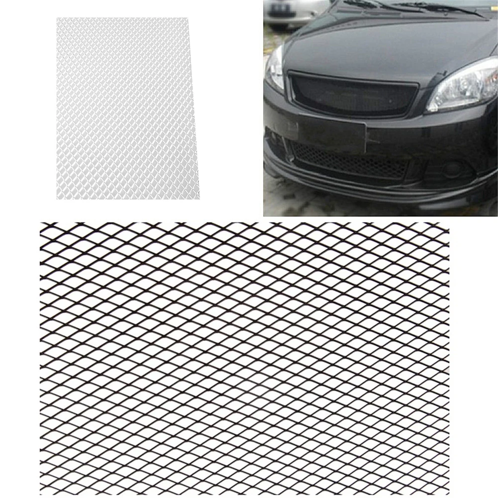 Universal 100x33cm Aluminum Car Vehicle Black Body Rhombus Grille Black /Silver Net Mesh Grill Section