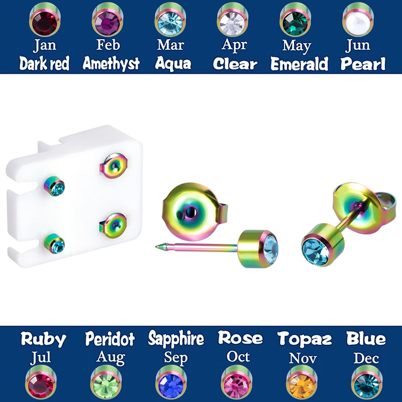 2PCS Colorful Cz Crystal Stainless Steel Studs Ear Piercing Stud Helix Earrings Cartilage Tragus Conch Piercings for Earring Gun