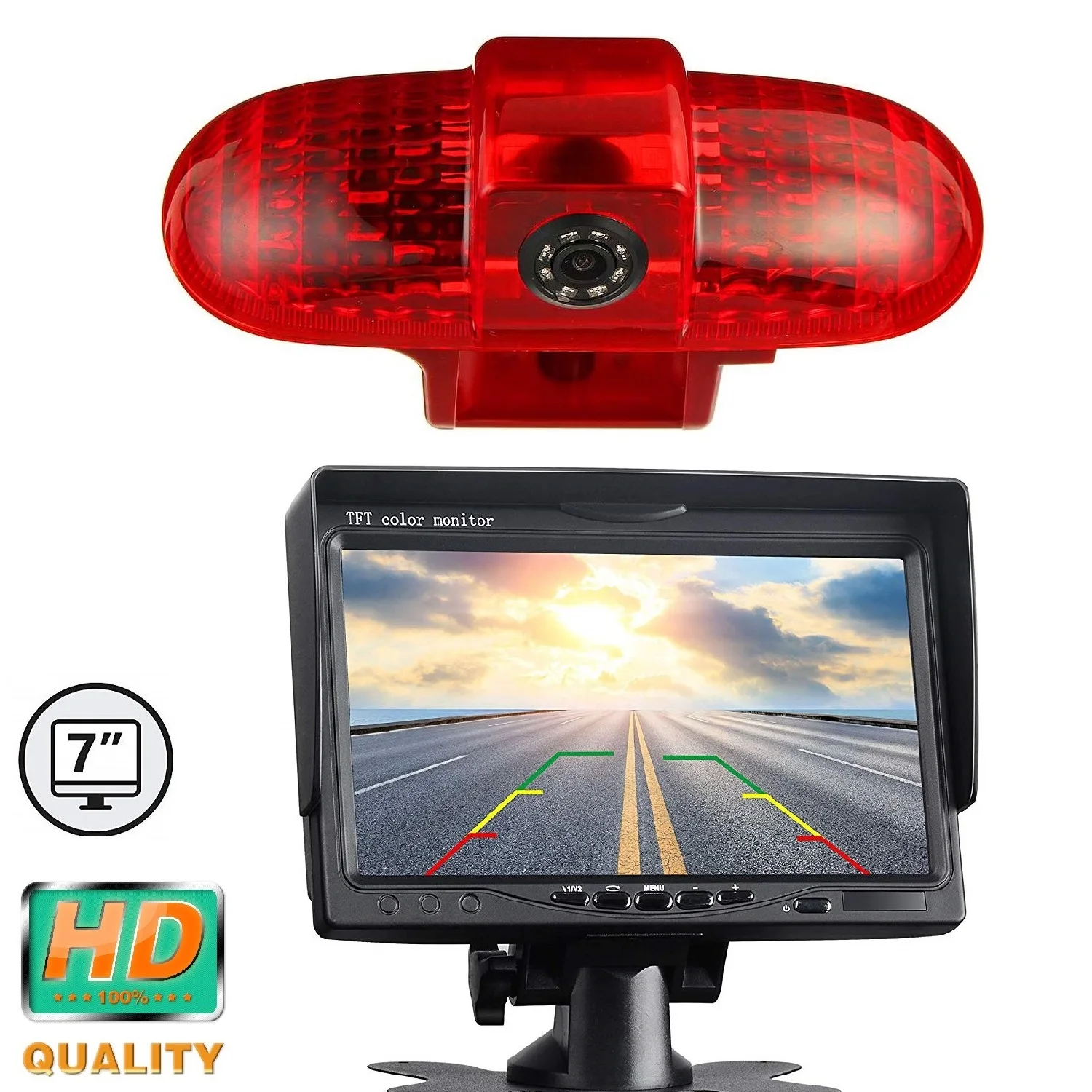 For Opel Vivaro A Renault Trafic Opel Combo C Primastar FIAT Talento 2001-2014 HD 720P E9 3rd Brake Light Camera + 7'' monitor