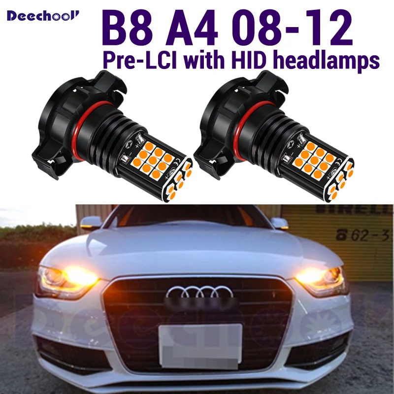 

2pcs Canbus No Error Amber PY24W 5200s LED Bulbs For Audi B8 A4 Q5 2008-2012 Pre-LCI with HID headlamps Front Turn Signal Lights