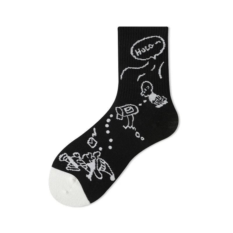 Japanese Cotton Linen Cartoon Pattern Hip-hop Style Breathable Funny Skateboard Funny Pattern 1 Pair Of Men\'s Socks Spring