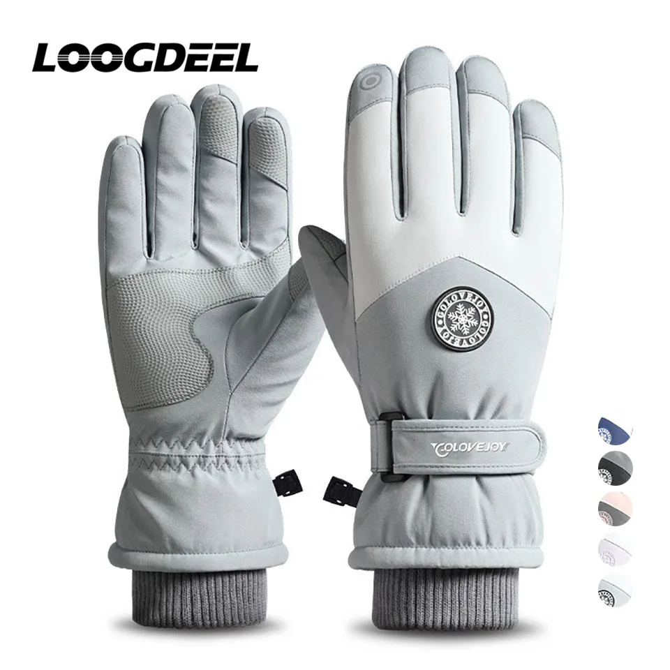 LOOGDEEL Waterproof Ski Gloves Non-slip Plus Velvet Warm Windproof Full Finger Touch Screen Outdoor Sports Cycling Skiing Gloves