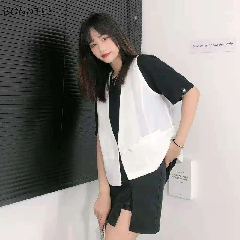 Vests Women Solid Casual All-match Streetwear Chic Ulzzang Fashion Ladies V-neck BF Cool Breathable Elegant Tender Classy Newest