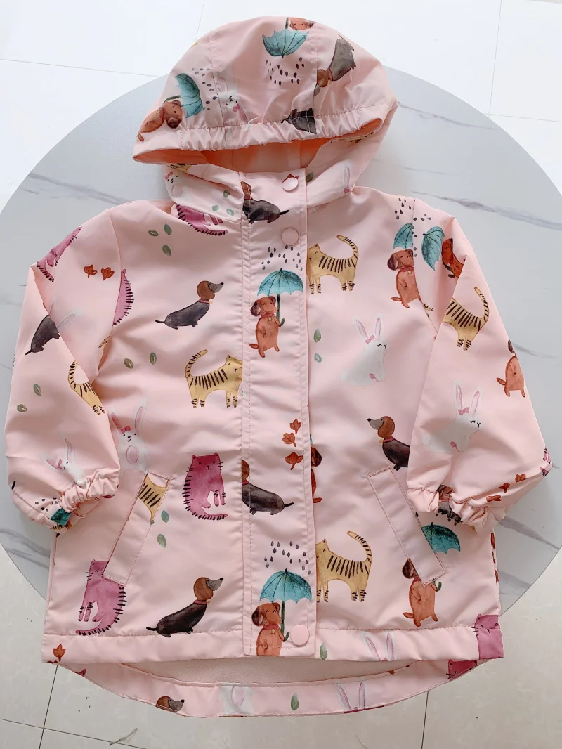 

children / kids / girls spring/autumn jacket with fleece lining, windbreaker with cute rabbit print