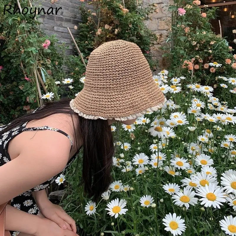 Bucket Hats Women Casual Patchwork Travel Outdoor Korean Version Prevalent Classy All-match Sun-proof Summer Sweet Simple Tender