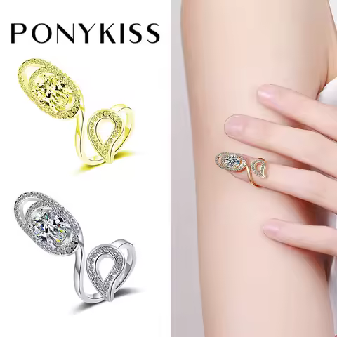 PONYKISS Vintage 925 Silver Zircon Nail Ring 14K Gold Opening Rings Set for Women Elegant Charm Fine Chic Jewelry Drop Shipping
