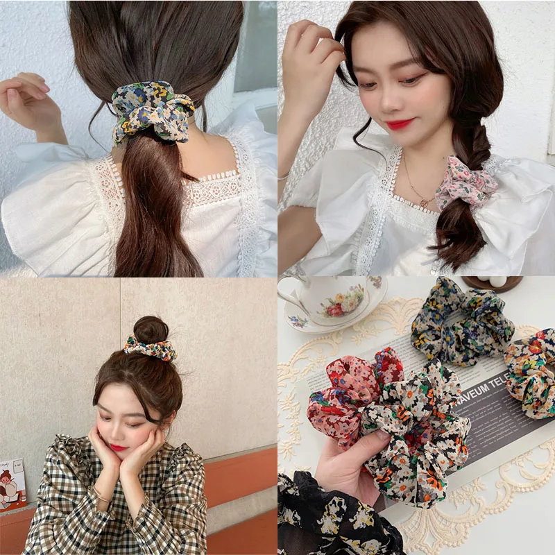 New Vintage floral Fabric hair rope hair scrunchie girl forest women Elastic Hair Band Ponytail Holder Hair Tie Gum Accessories