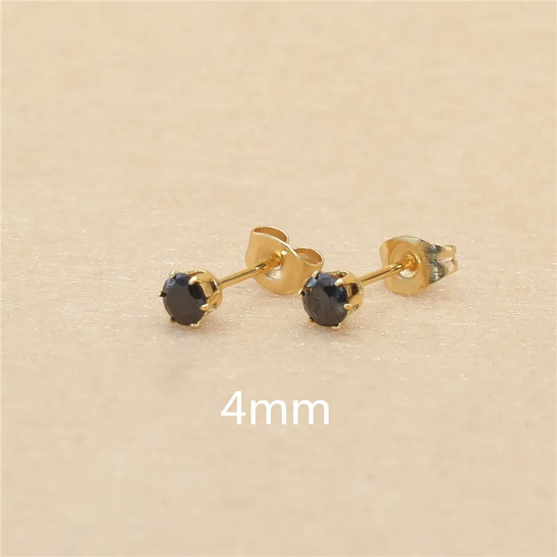 Edelstahl mit AAA-runden, schwarzen Zirkonia-Steinen, Ohrringe für Damen und Herren, vergoldet, hypoallergen, hochwertiger Schmuck. – Detail 12