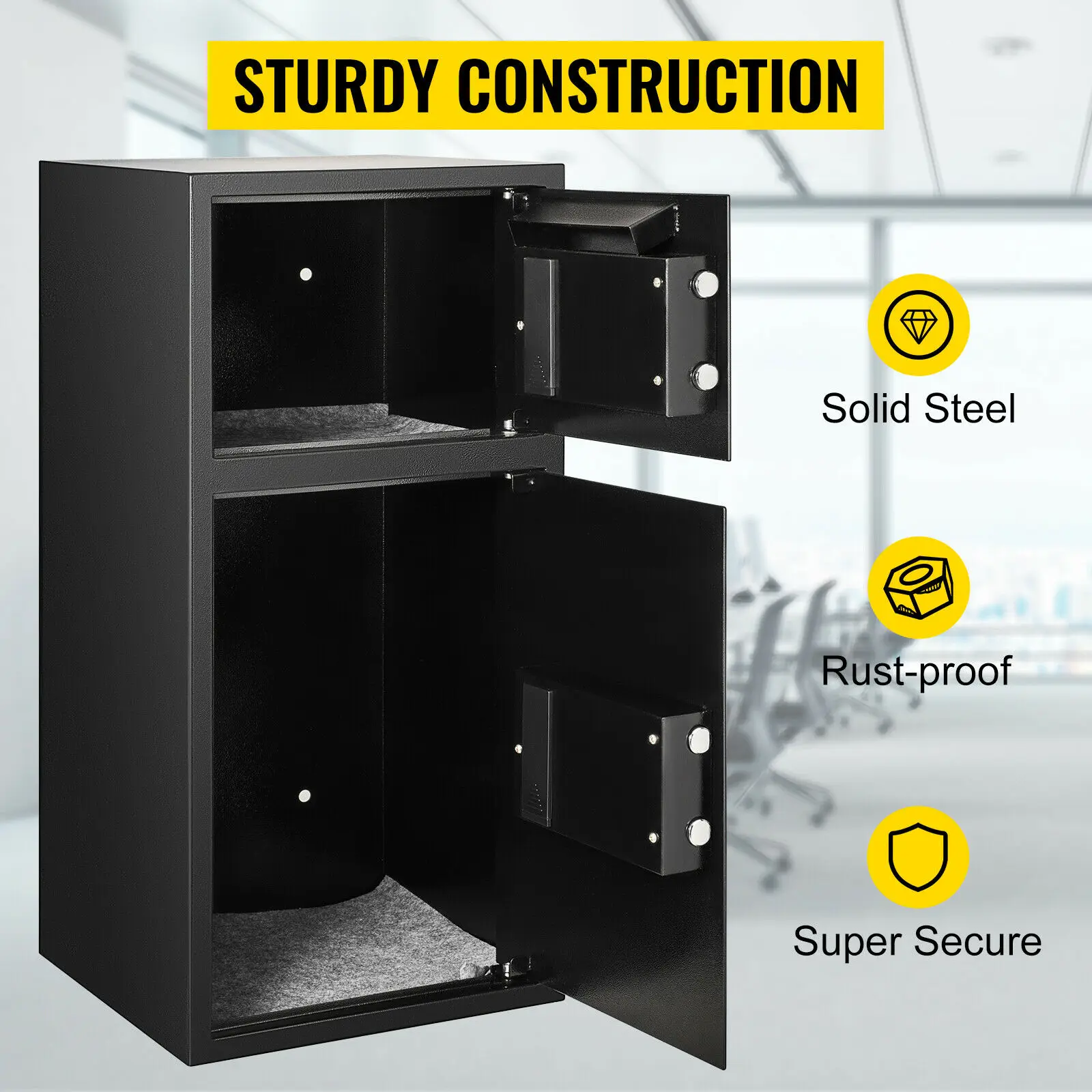 VEVOR 33" Double Door Safe Deposit Box Secret Hidden Piggy Bank Steel Separate Storage Space Electronic Lock Use for Office Home