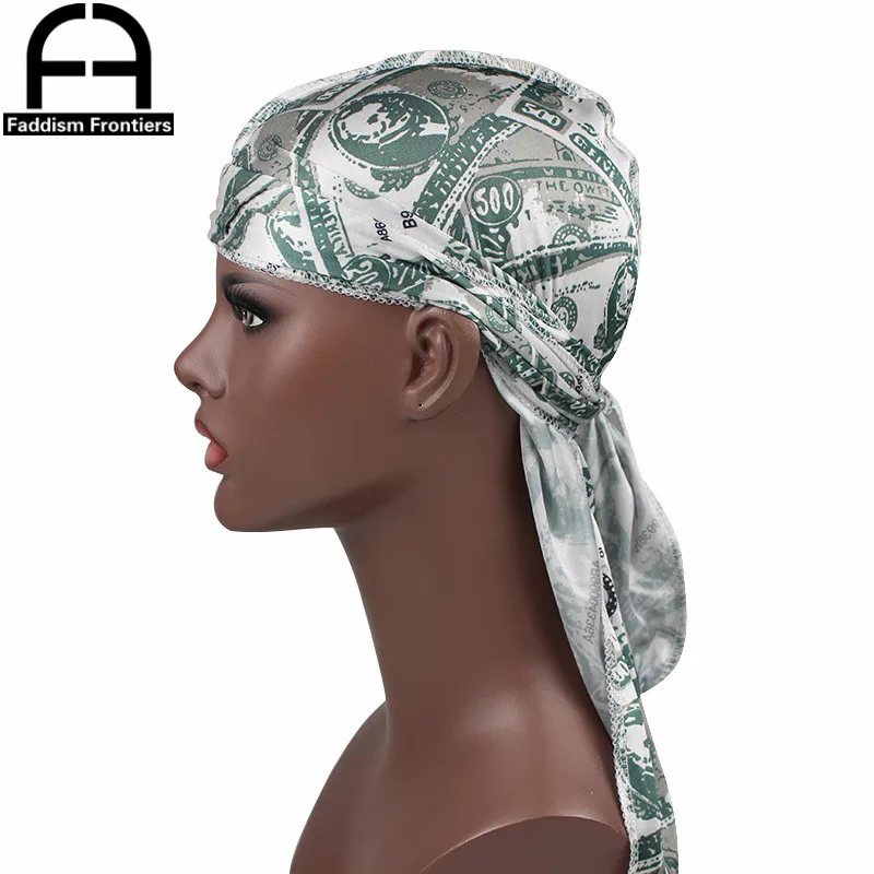 Unisex Dollar Printing Silk Durag Bandanas for Men Silky Durags Wave Cap Turban Hat DuRag