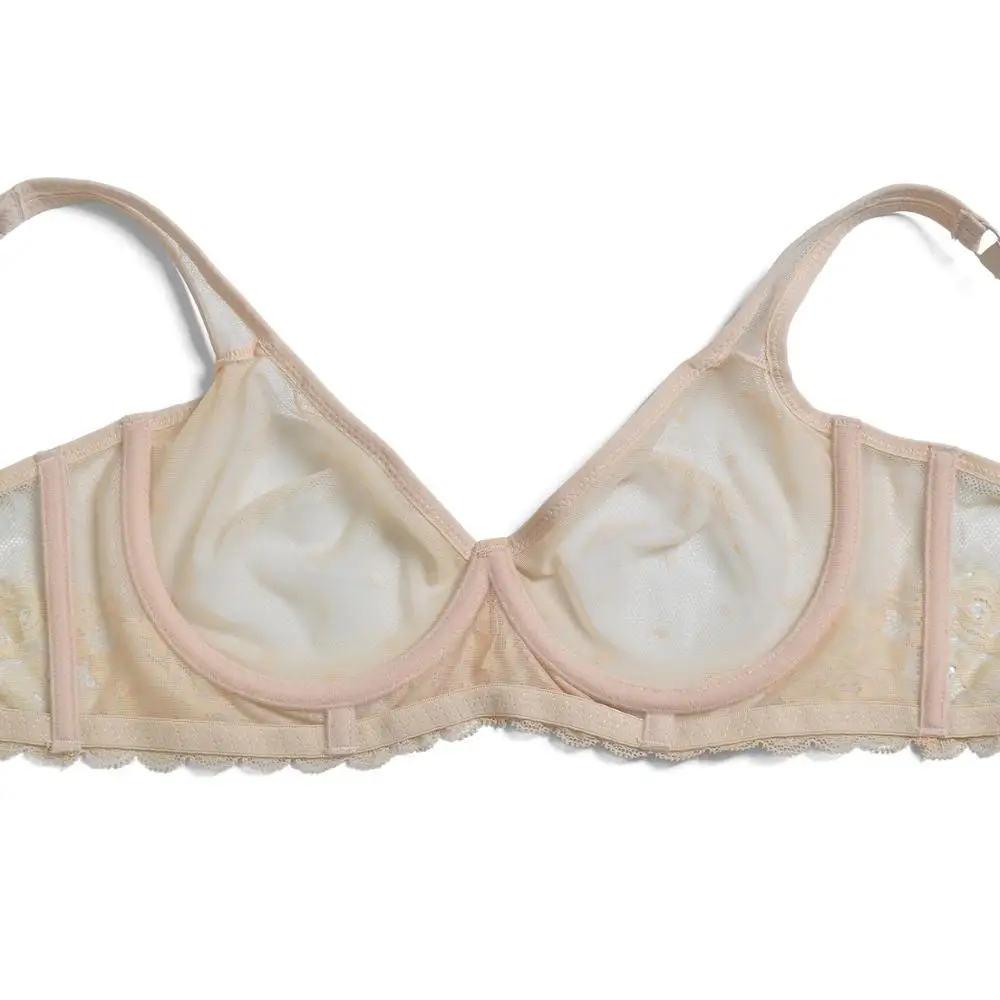YANDW Lace Mesh Thin Bras For Women Sexy Lingerie See Through Perspective Wire Transparent Hollow Plus Size