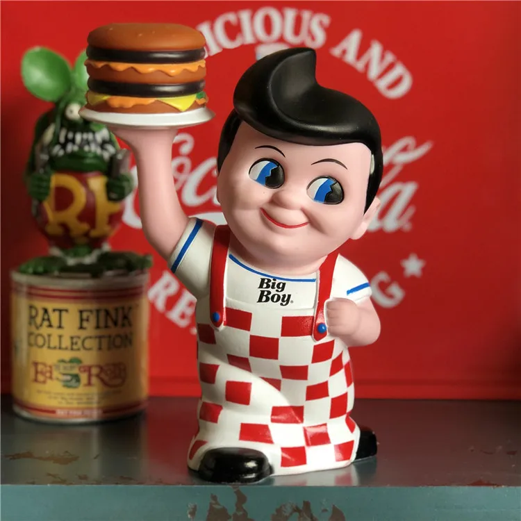 Bob\'s Big Boy Toys B-BOY Hamburger Piggy Bank Coin Box Toys Vogue America Classic Cartoon  Resin Action Figure In New Box gift