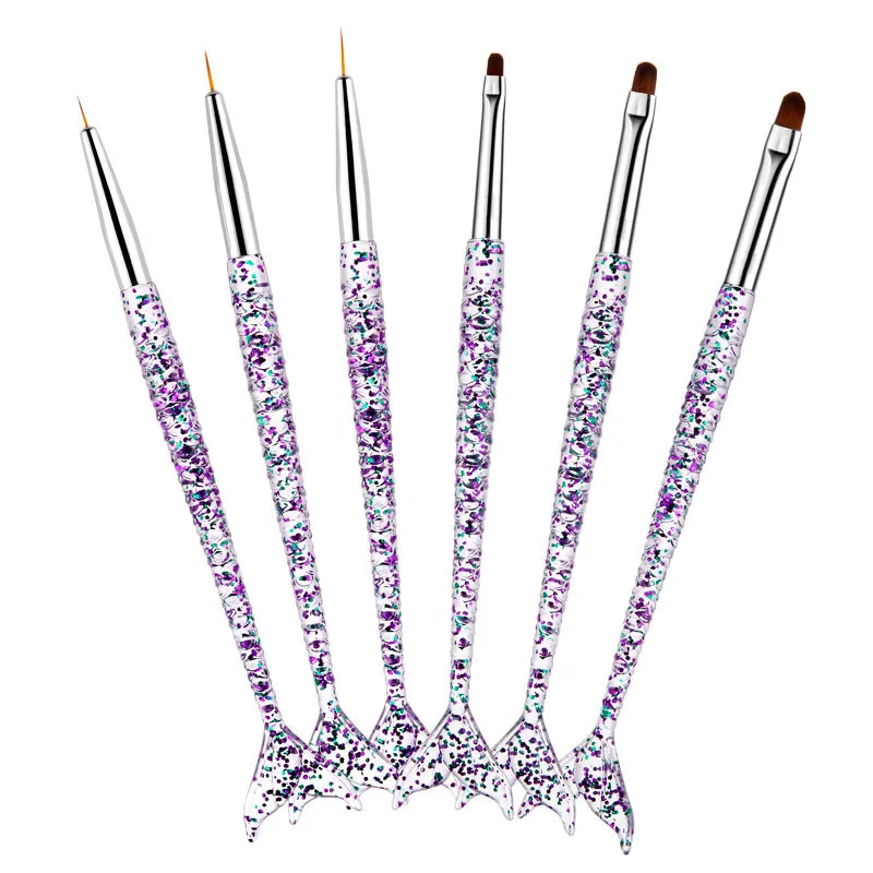 3 قطعة/المجموعة حورية البحر مقبض مسمار الفن بطانة الرسم UV هلام تمديد فرشاة الأظافر DIY نمط تصميم رسم خط القلم مانيكير أداة