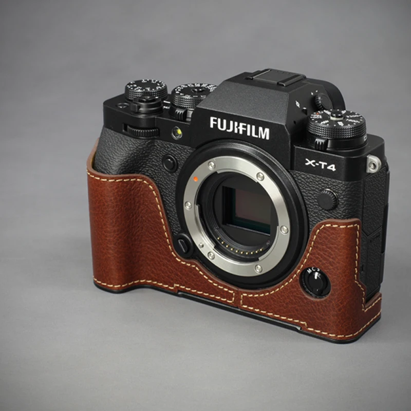 Casing Kamera Kulit Asli Buatan Tangan Casing XT4 Fujifilm Antik Setengah Badan untuk Fujifilm XT4 XT-4