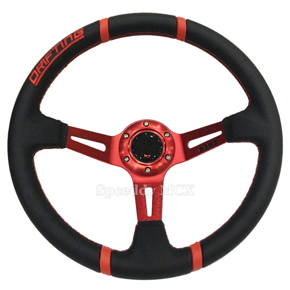 Spceddy MCX Universal 14 inch (350mm) Drifting Racing Steering Wheel PVC Leather Sport Steering Wheel Red Spoke Mo20S02191-25