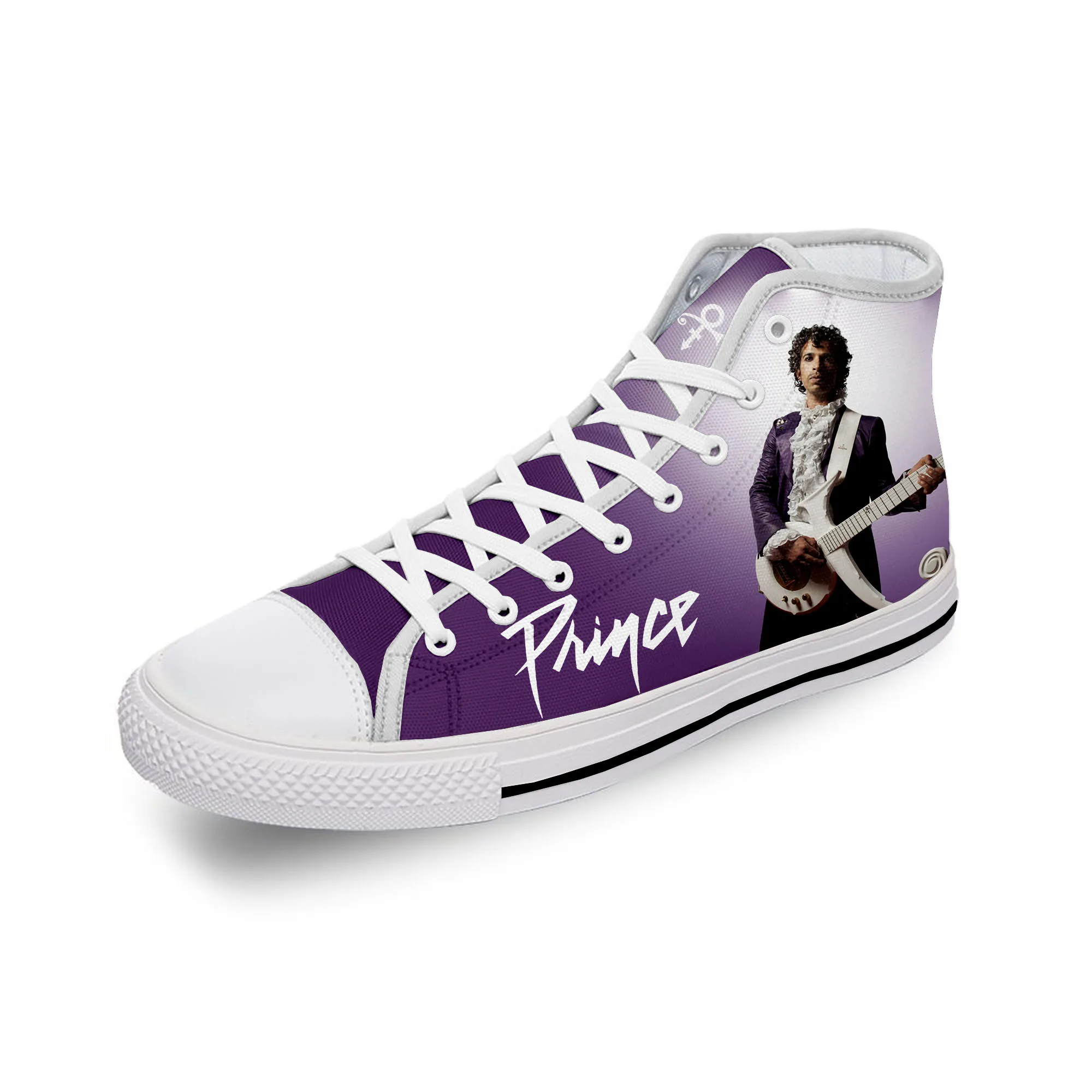 Music Singer Prince Rogers Nelson Purple Rain White Cloth 3D Print High Top Canvas Fashion Shoes Men Women Breathable Sneakers