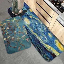 Van Gogh Art Paintings Printed Flannel Floor Mat Bathroom Decor Carpet Non-Slip For Living Room Kitchen Welcome Doormat