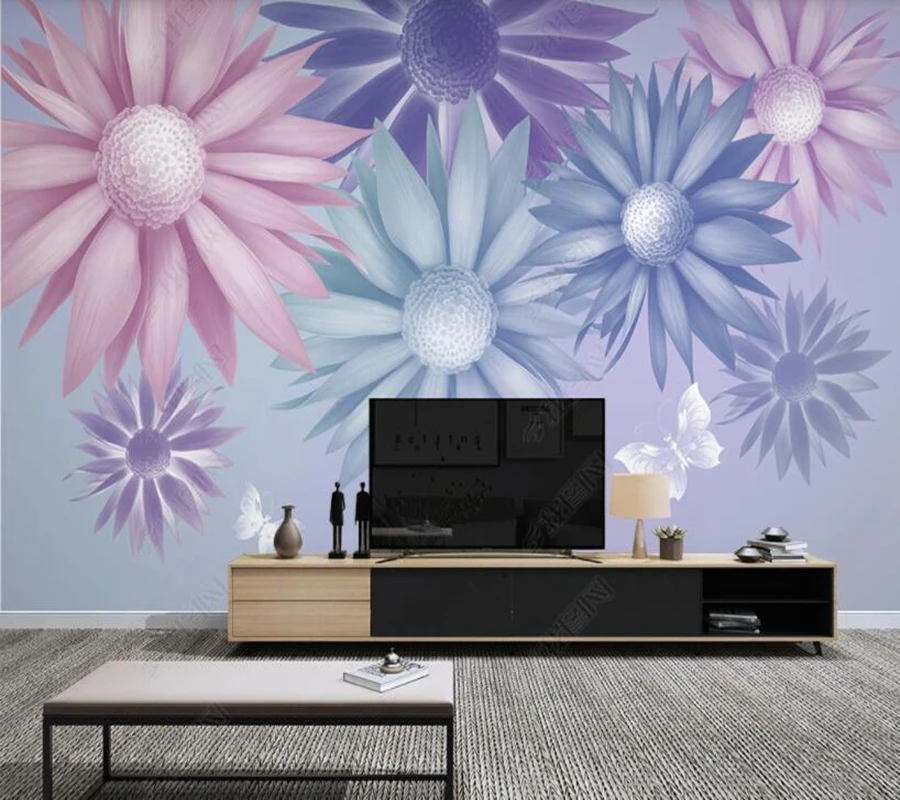 

Papel de parede Simple hand-painted plant flower butterfly 3d wallpaper mural, TV wall, bedroom wallpaper, home decoration
