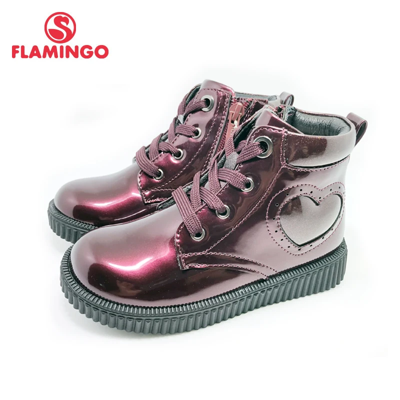 FLAMINGO Russian brand autumn/winter fashion kids boots high quality Bright leather anti-slip kids shoes for girl XTM31-11H