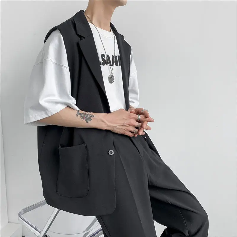 Spring Suit Vest Men\'s Fashion Gray Black Dress Jacket Men Suit Jacket Korean Loose Business Society Mens Blazer Vest M-2XL