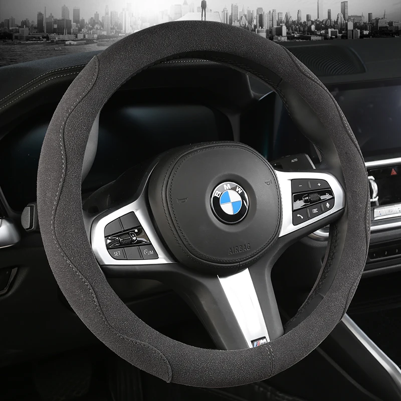 38CM Suede Cow Leather Car Steering Wheel Cover for BMW X1 X2 X3 X4 E84 F84 F39 E83 F25 G01 F97 F26 G02 F98 Auto Accessories