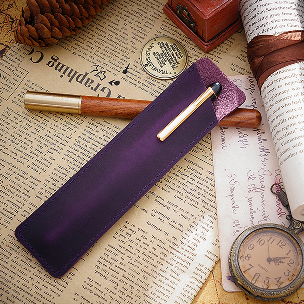 Genuine Leather Pen Bag Pouch Cowhide Pencil Bag Case Holder Vintage Retro Style Accessories For Traveler Notebook Pen Box