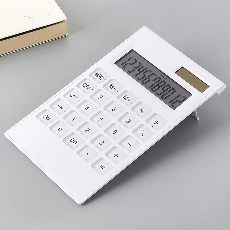 Ultra-thin Calculator 12 Digits Display Solar & Battery Dual Power Crystal Buttons Basic Counter Office School Supplies