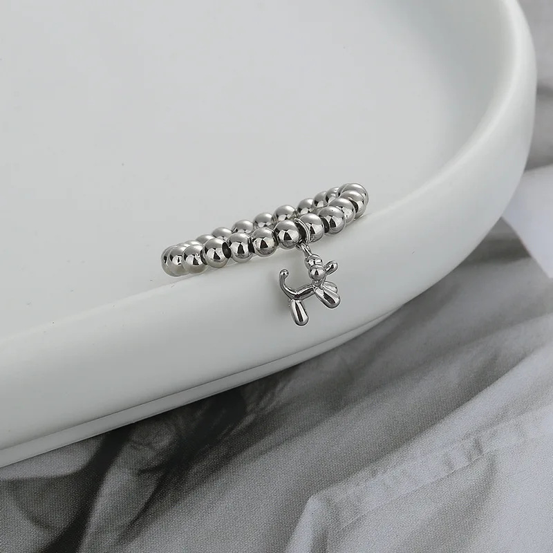 ANENJERY New Fashion Cute Dachshund Dog Adjustable Round Beads Rings For Women Original Fashion Jewelry Party Gifts S-R1180