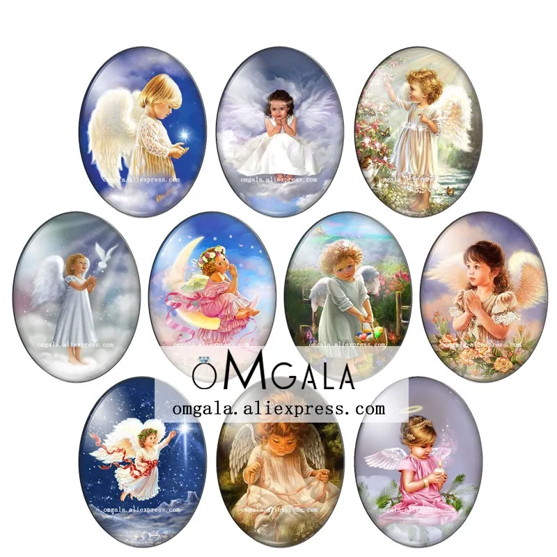 

Lovely Angel Baby Girls Oil Paintings 13x18mm/18x25mm/30x40mm Oval photo glass cabochon flat back Making findings