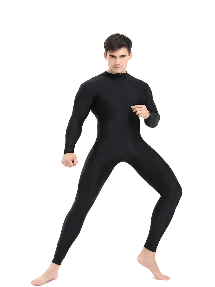 Speerise Mens Black Turtleneck Spandex Long Sleeve Unitard Unisex Full Length Ballet Bodysuit Footless Dancewear Costum