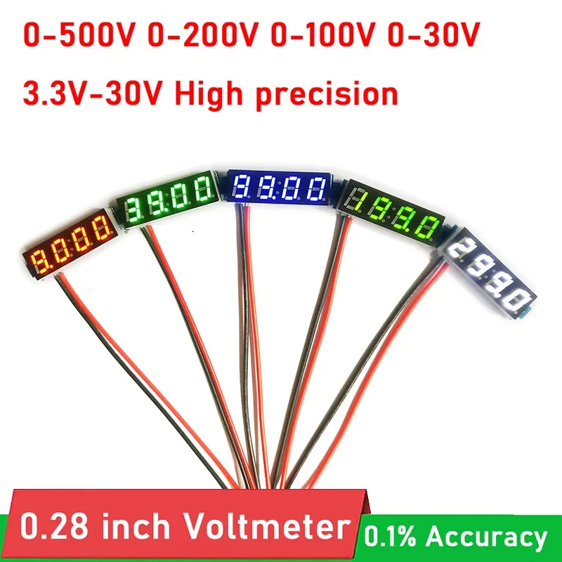 0.28 inch 4 bit Digital LED Voltmeter DC 0-500V 300V 0-200V 100V 10V Voltage Volt Panel Meter battery monitor  MINI SIZE 5V 12V