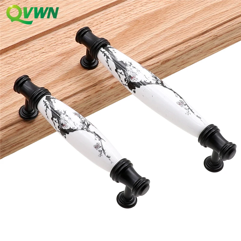QVWN керамика из сплава на основе цинка белый/черный цвет, для шкафов ручки для двери кухонного шкафа ручки для выдвижных ящиков модная мебель металлическая ручка
