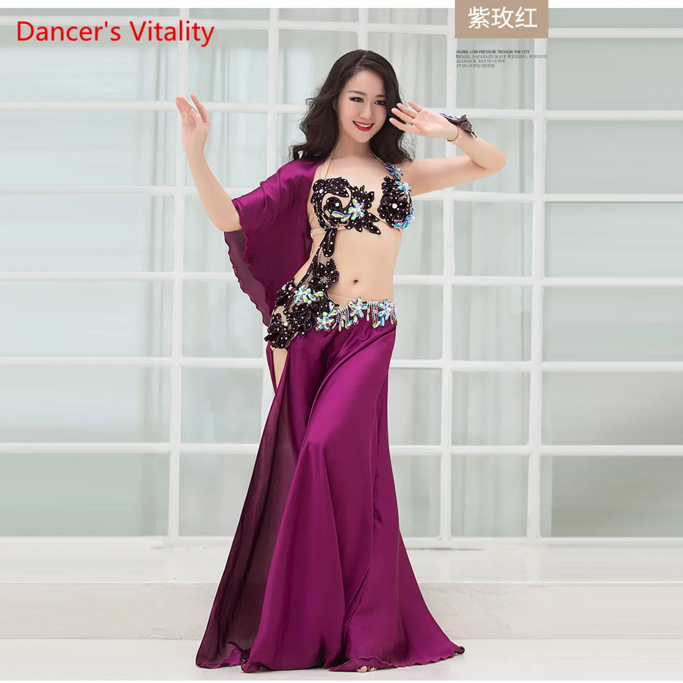 Women Spandex and Silk Satin Belly Dance Costume Belly Dance Set Professional Belly Dance Girls Bra+Skirt 2pcs