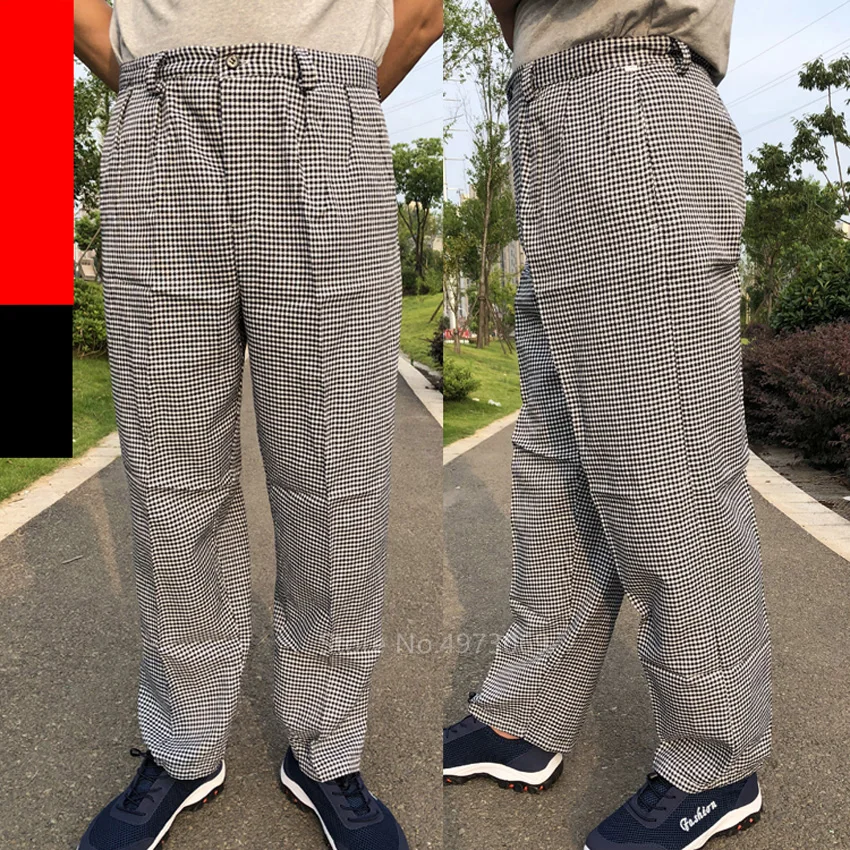 Men\\\'s Loose Chef Trousers Food Service Work Wear Stripe Kitchen Restaurant Uniform Cook Pants for Man Chef Maxi M-4XL Catering