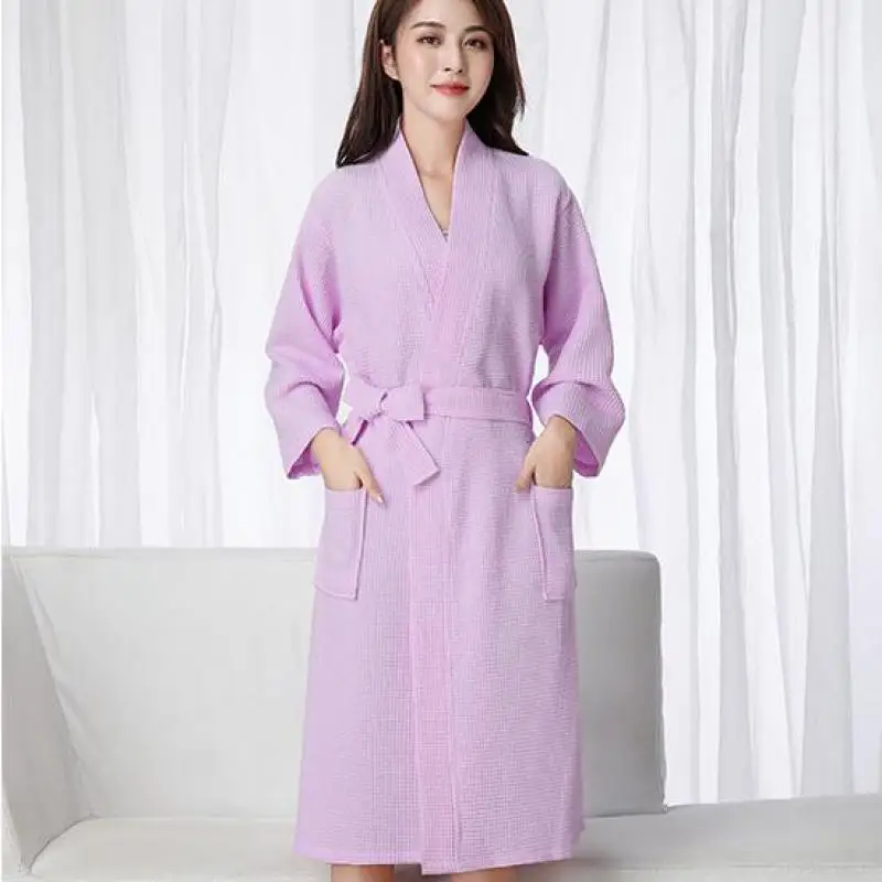 Summer New Kimono Gown Nightwear Waffle Women Robe Long Home Clothing Sexy Sleepwear Intimate Lingerie Bathrobe Homewear