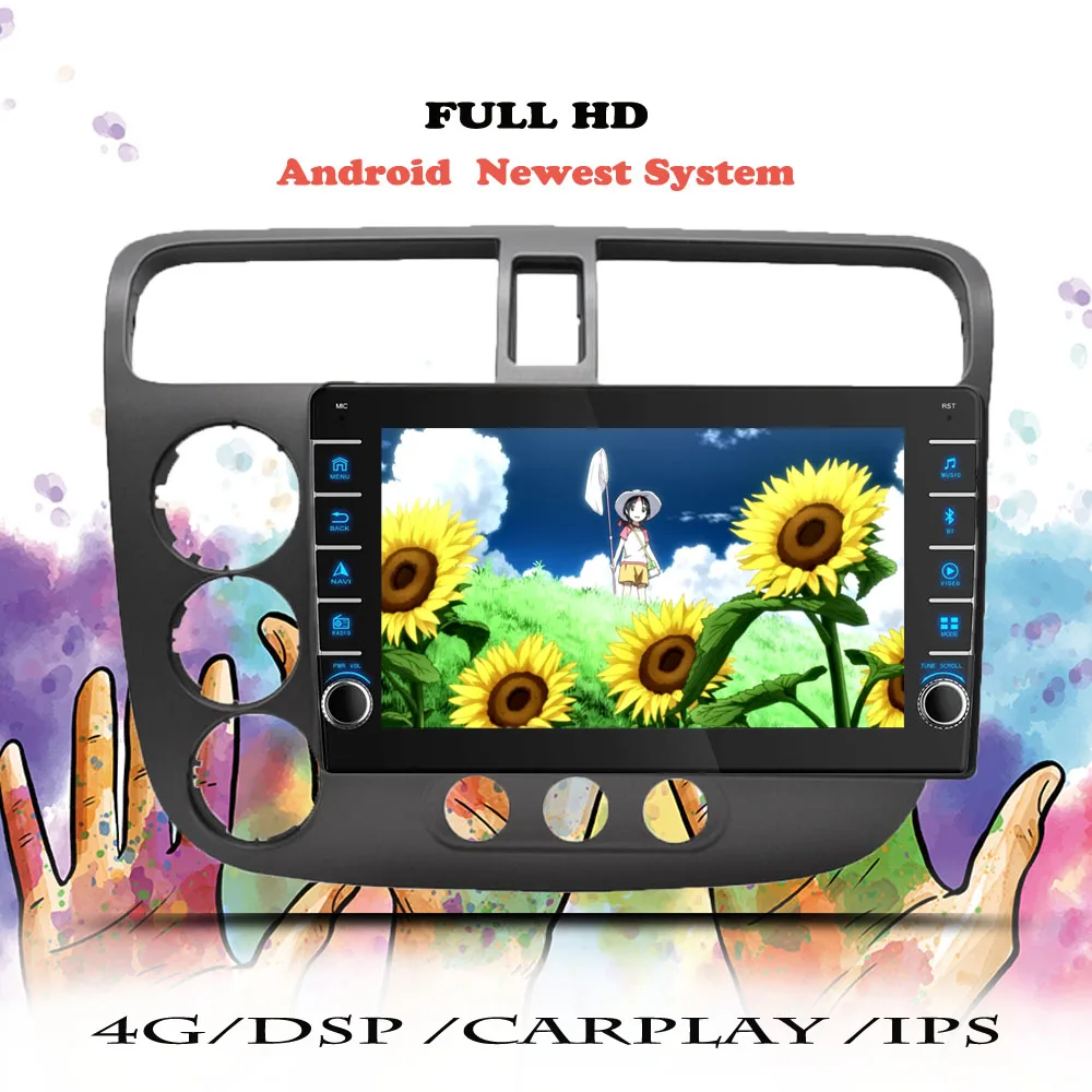 DSP Android 14 Car Radio RDS Multimedia Player For Honda Civic 7 2000 2001 2002 2003 2004 2005 2006 GPS Navigation NO 2 din DVD