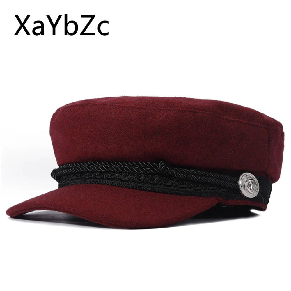 Women Men Spring Autumn Sailor Hat Black Ladies Beret Flat Top Captain Cap Travel Fashion Octagonal