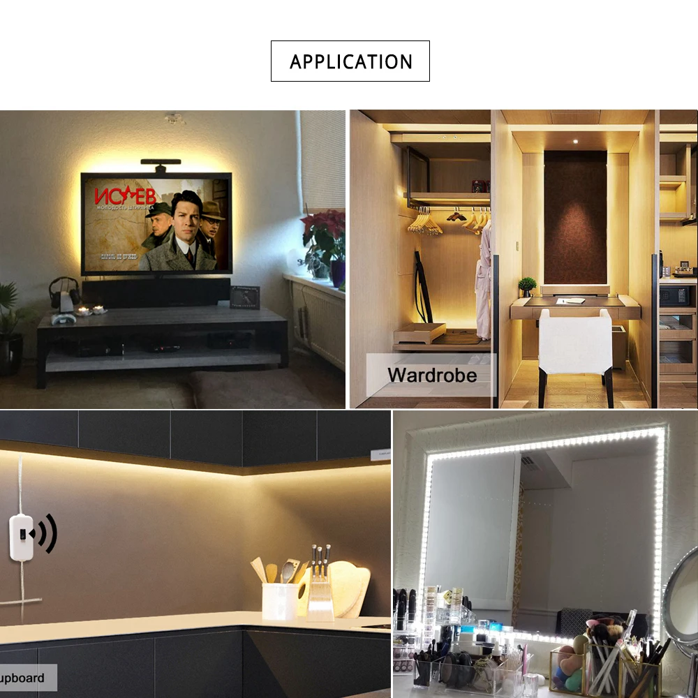 Smart LED Dressing Strip Light PIR Motion Sensor Hand Scan Makeup Vanity Lights 5V USB Tape for Bedroom Kitchen Wardrobe Decor