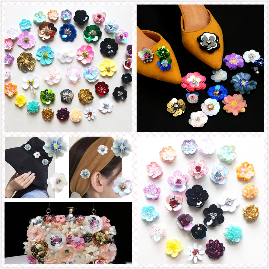 handmade sequin flowers applique patches for decoration High heels shoes stickers flowers  parches termoadhesivos para ropa