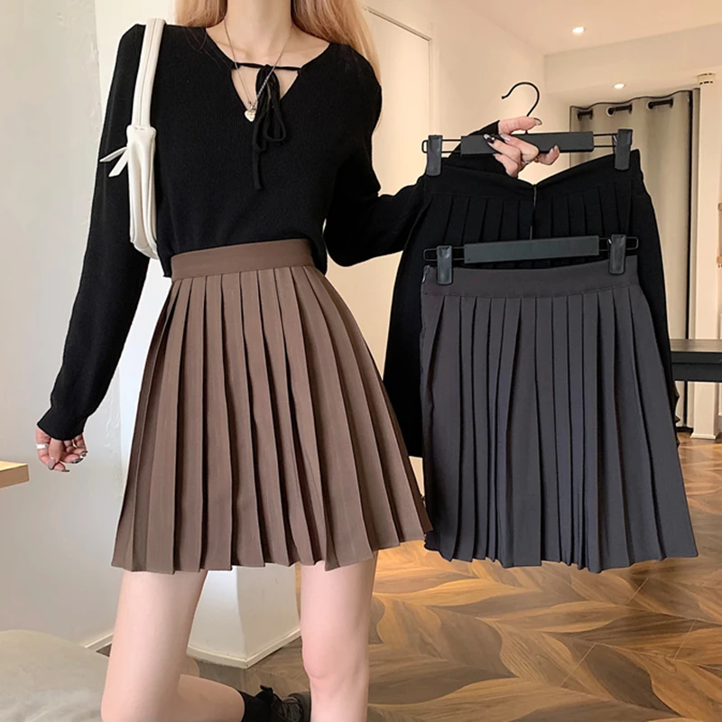 Mini jupe plissée Preppy pour femmes, mode coréenne, Harajuku, taille haute, ligne a, couleur unie, Streetwear, Slim, été