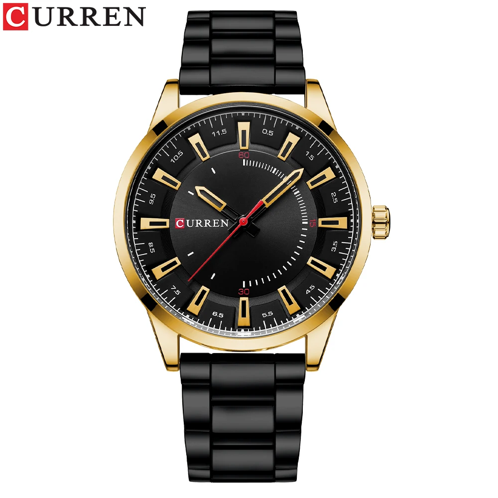 Curren Top Luxusmarke Edelstahl bänder lässig Business schwarze Männer Quarz Armbanduhr einfache Uhren für Männer 5