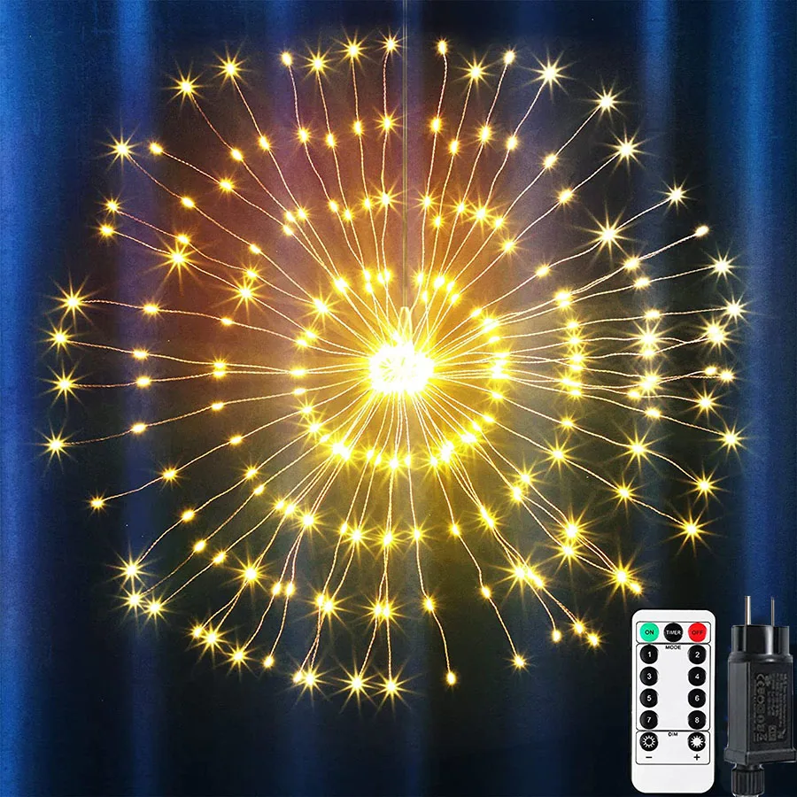 

Firework Lights Copper Wire LED Lights 8 Modes Starburst Sphere String Fairy Light with Remote Christmas Hanging Starburst Light