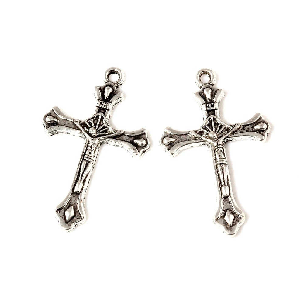 100Pcs Alloy Jesus Crucifixion Cross Charm Pendants For Jewelry Making Bracelet Necklace DIY Accessories 20x33mm A-492