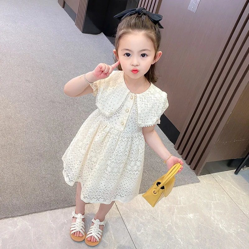 

Kids Dresses for Girls Summer Spring Clothes Short Sleeve Lace Party Costume Children Elegant Prom Frocks 3-8Y Girl Casual Wear