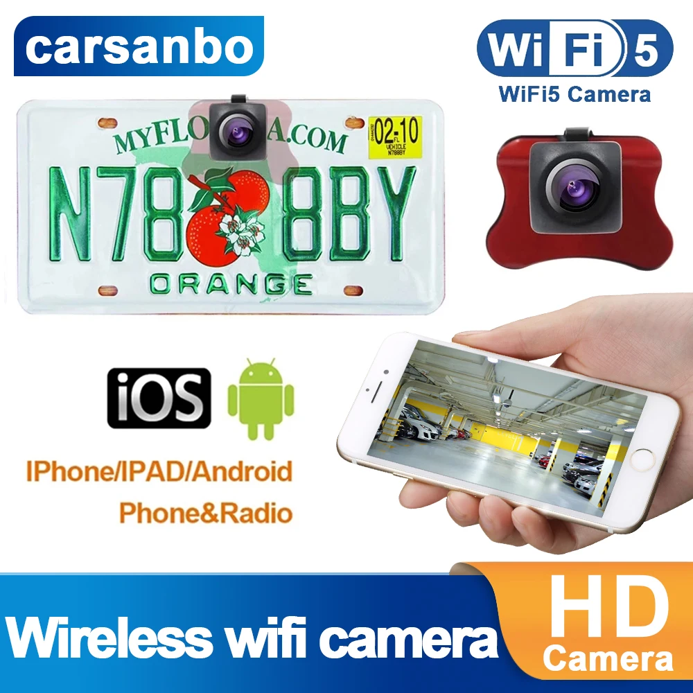 

Carsanbo European License Plate Reversing Camera Wifi5 12V EU Night Vision Waterproof Wireless 5G Wifi Camera General Auto Parts