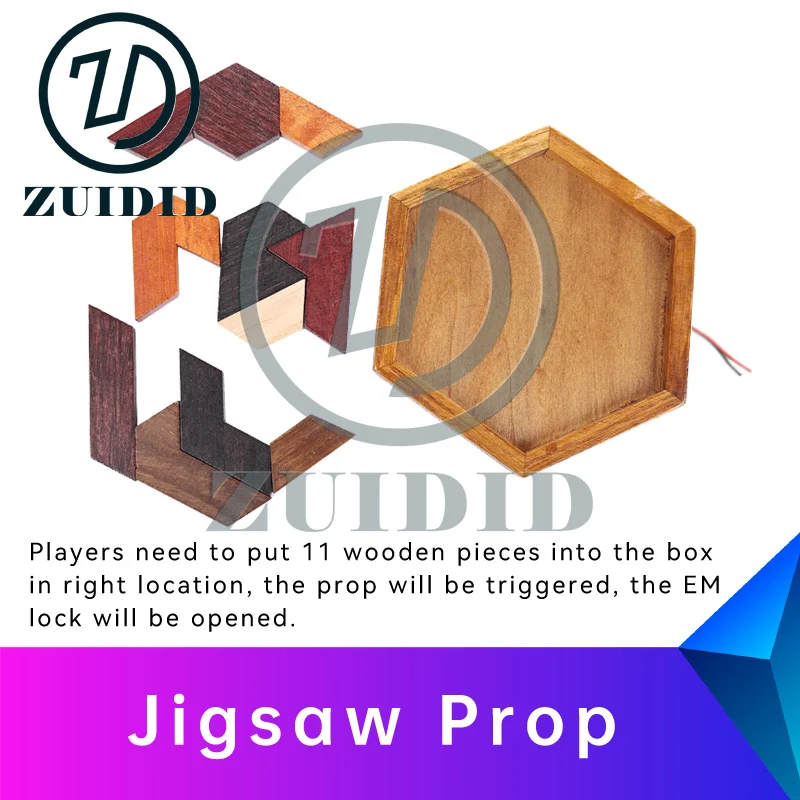 ZUIDID escape room Jigsaw Prop put 11 wooden pieces into the box in right location to unlock escape game